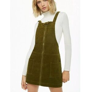 Forever 21 Olive Green Corduroy Bib Dress Dress Small